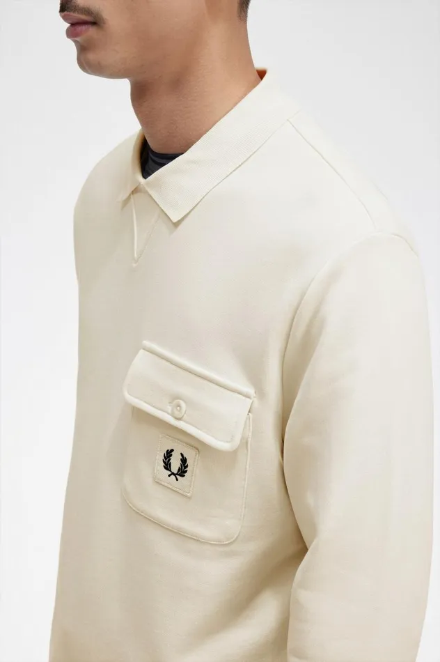 Men Long Sleeve Loopback Sweatshirt Ecru Fred Perry Sweatshirts