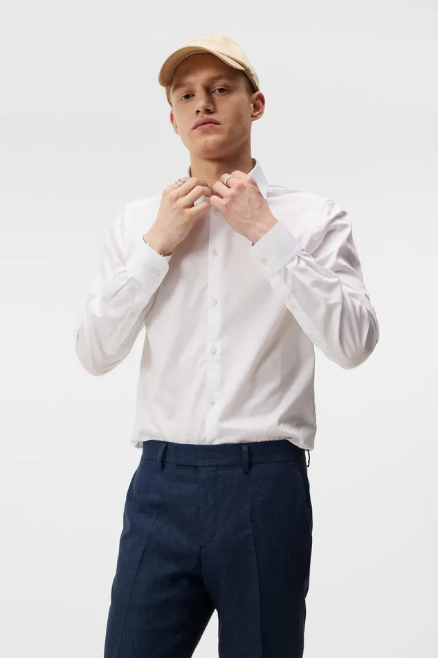 Men Noniron Twill Superslim Shirt White JLindeberg Shirts