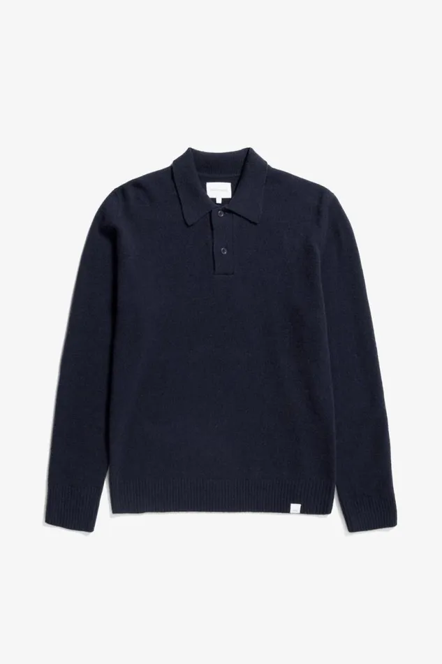Men Norse Standard Merino Lambswool Polo Dark Navy Norse Projects Knitwear