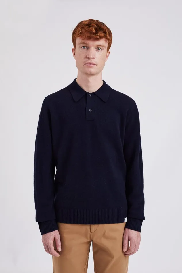 Men Norse Standard Merino Lambswool Polo Dark Navy Norse Projects Knitwear