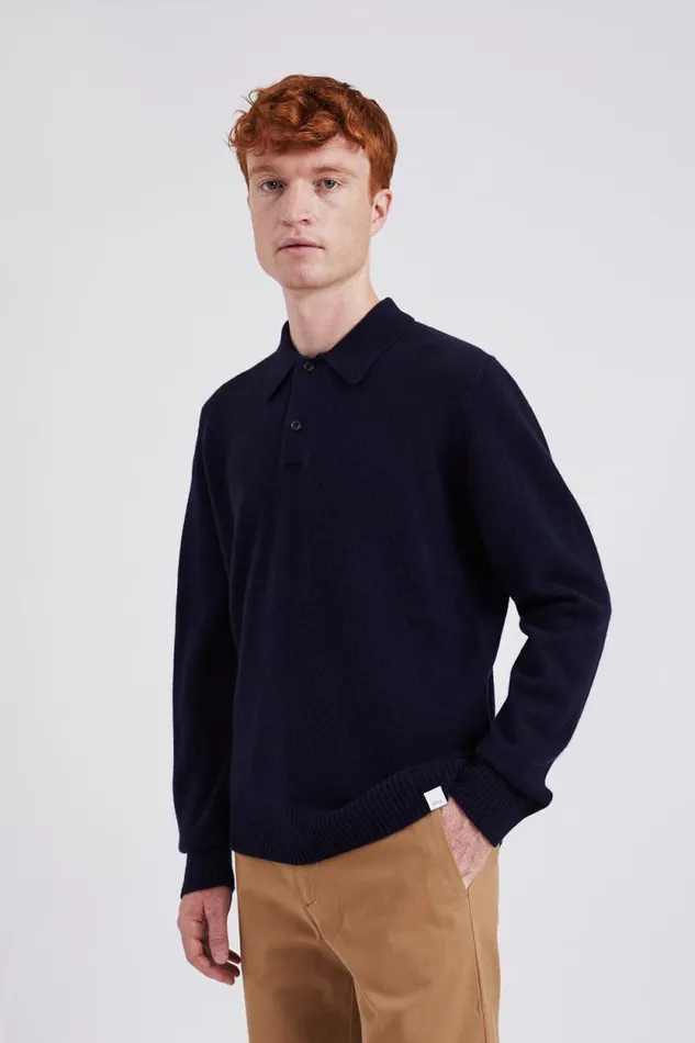 Men Norse Standard Merino Lambswool Polo Dark Navy Norse Projects Knitwear