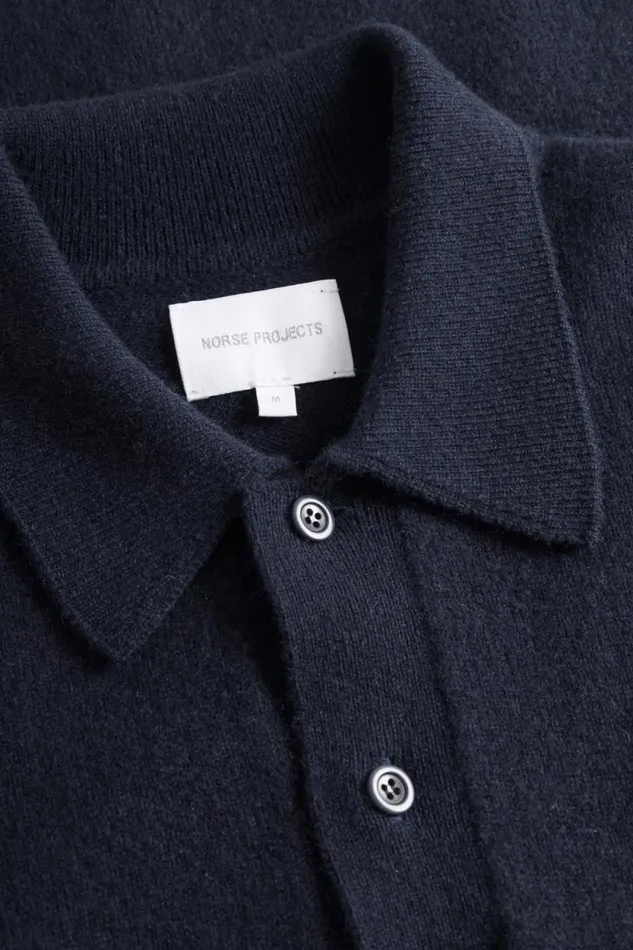 Men Norse Standard Merino Lambswool Polo Dark Navy Norse Projects Knitwear