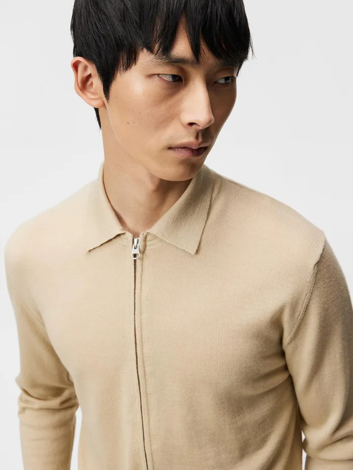 Men Nyle Merino Zip Cardigan Safari Beige JLindeberg Knitwear Men Nyle Merino Zip Cardigan Safari Beige JLindeberg Knitwear