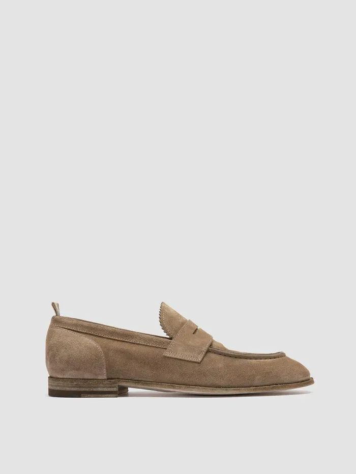 Men Officine Creative Footwear SOLITUDE 001 Taupe Suede Penny Loafers