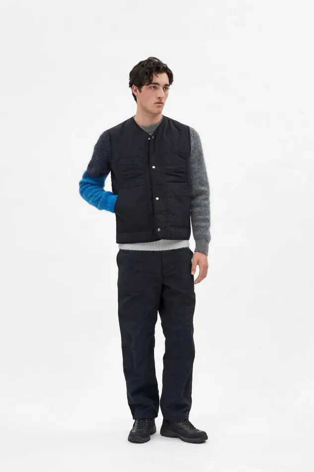 Men Peter Waxed Nylon Insulated Vest Black Norse Projects Outerwear