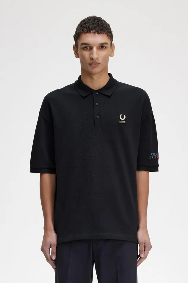 Men Raf SimonsEmbroidered Polo Shirt Black Fred Perry Polo Shirts