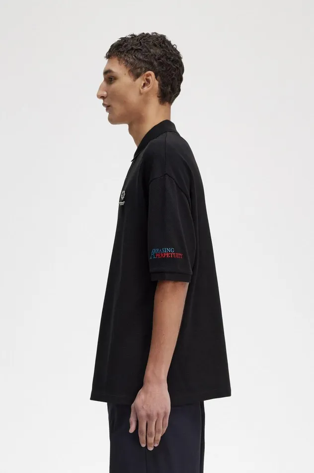 Men Raf SimonsEmbroidered Polo Shirt Black Fred Perry Polo Shirts