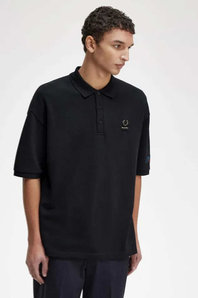 Men Raf SimonsEmbroidered Polo Shirt Black Fred Perry Polo Shirts