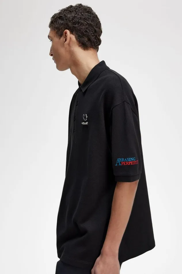 Men Raf SimonsEmbroidered Polo Shirt Black Fred Perry Polo Shirts