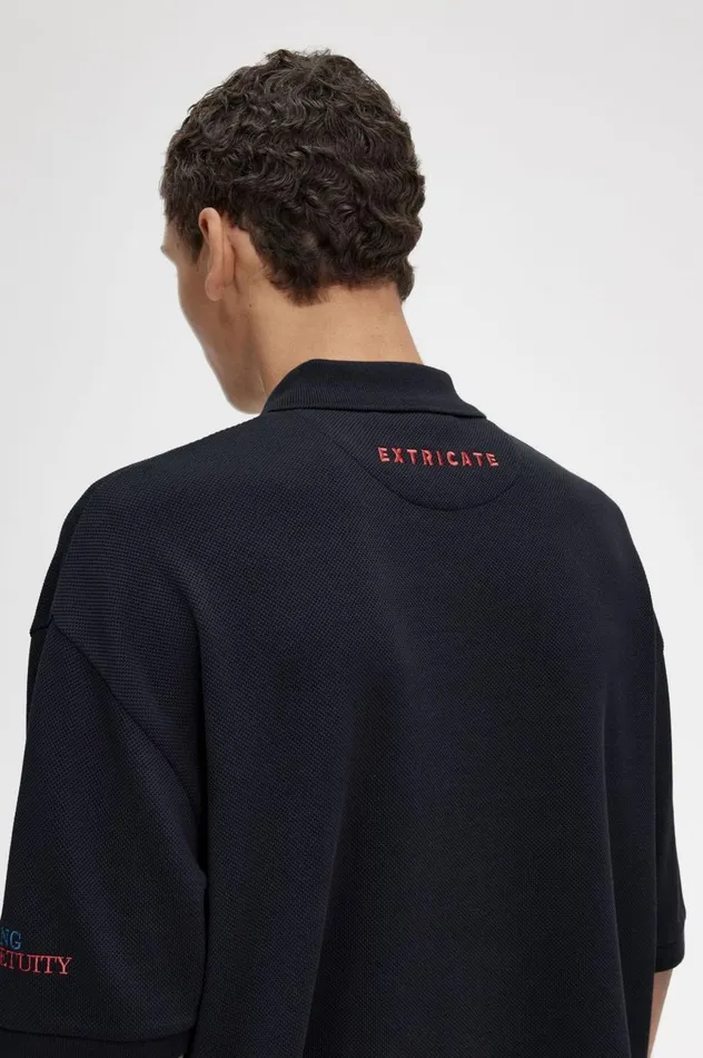 Men Raf SimonsEmbroidered Polo Shirt Black Fred Perry Polo Shirts