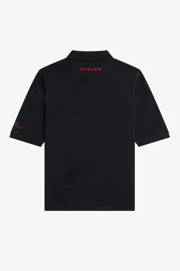 Men Raf SimonsEmbroidered Polo Shirt Black Fred Perry Polo Shirts