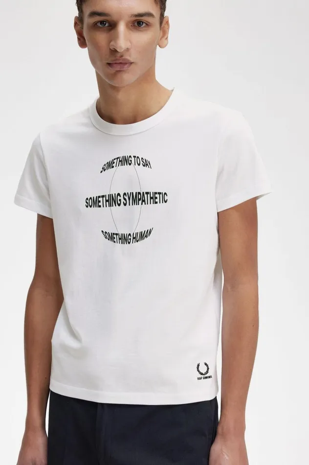 Men Raf SimonsPrinted SlimFit TShirt White Fred Perry TShirts