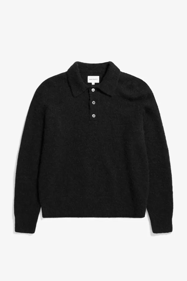 Men Rasmus Relaxed Brushed Polo Black Norse Projects Knitwear