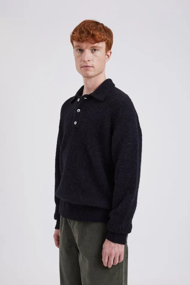 Men Rasmus Relaxed Brushed Polo Black Norse Projects Knitwear