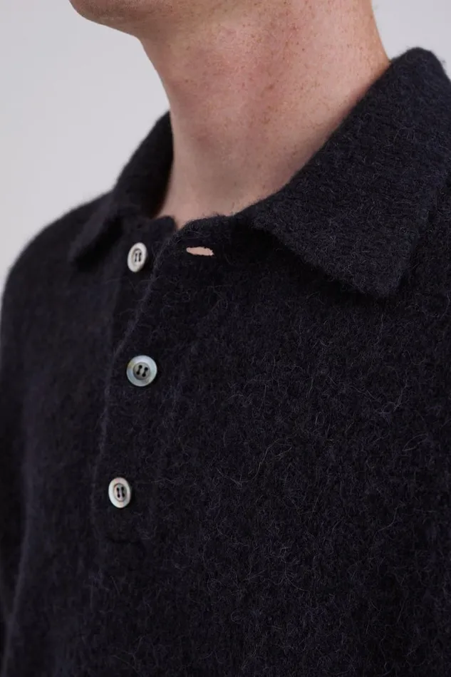 Men Rasmus Relaxed Brushed Polo Black Norse Projects Knitwear