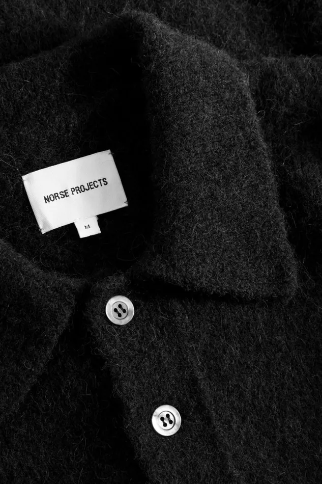 Men Rasmus Relaxed Brushed Polo Black Norse Projects Knitwear