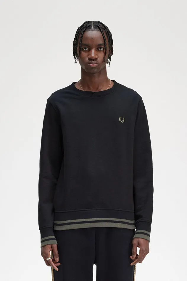 Men Rib Detail Sweatshirt Black Fred Perry Sweatshirts