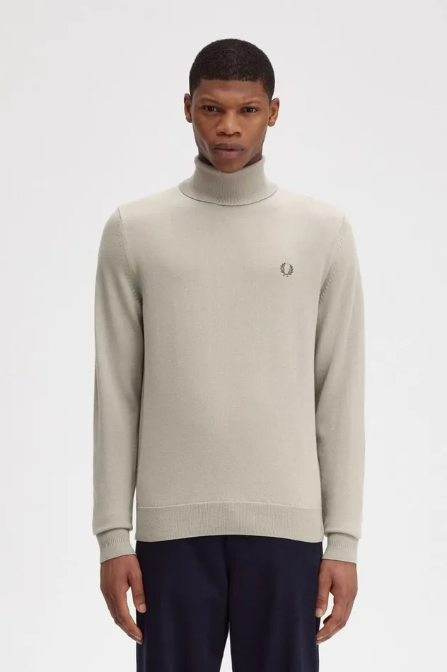 Men Roll Neck Jumper Dark Oatmeal Fred Perry Knitwear
