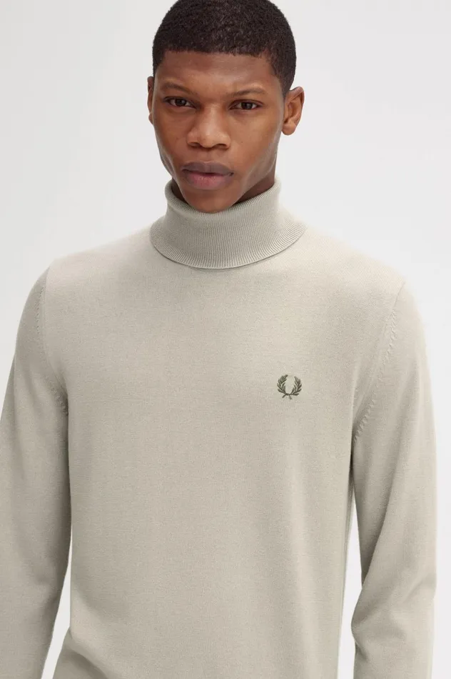 Men Roll Neck Jumper Dark Oatmeal Fred Perry Knitwear