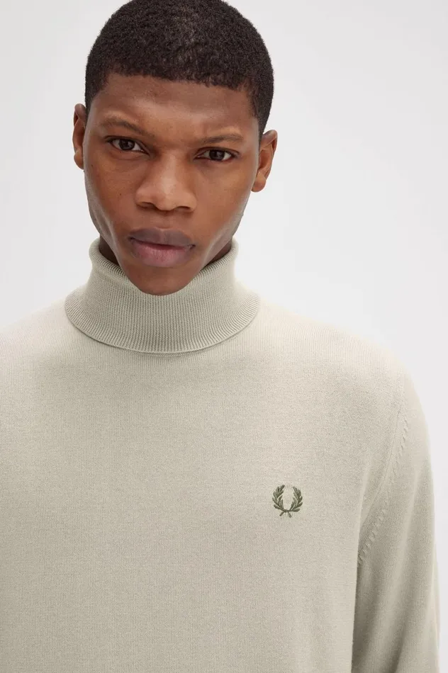 Men Roll Neck Jumper Dark Oatmeal Fred Perry Knitwear