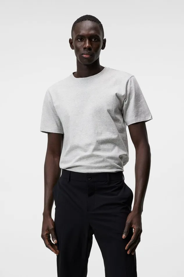 Men Sid Basic Cotton Tee Light Grey Melange JLindeberg Tshirts