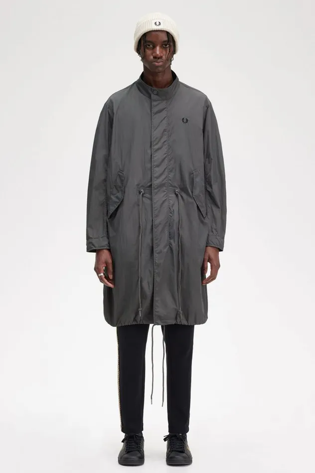 Men Straight Hem Parka Gunmetal Fred Perry Coats and Jackets