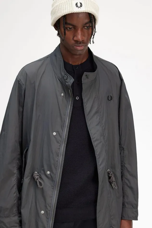 Men Straight Hem Parka Gunmetal Fred Perry Coats and Jackets