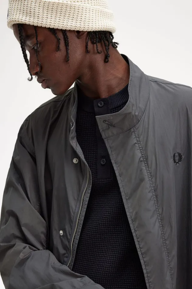 Men Straight Hem Parka Gunmetal Fred Perry Coats and Jackets