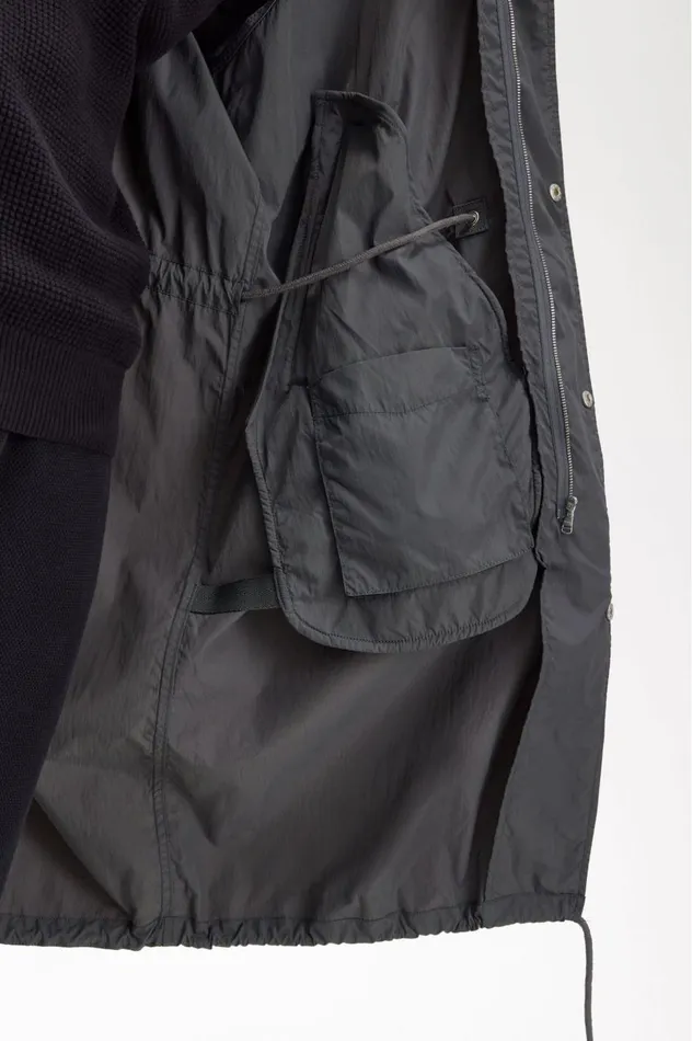 Men Straight Hem Parka Gunmetal Fred Perry Coats and Jackets