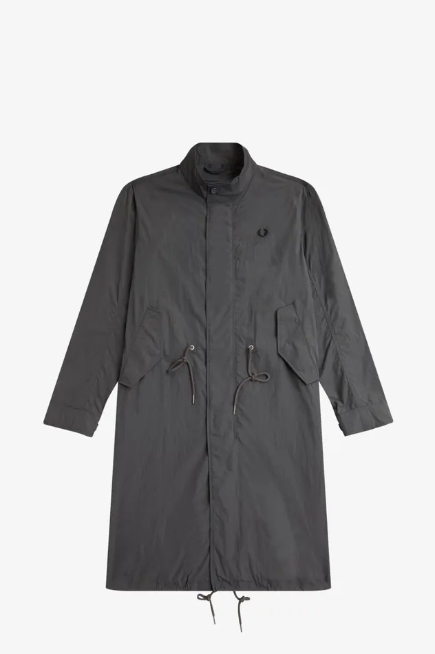Men Straight Hem Parka Gunmetal Fred Perry Coats and Jackets