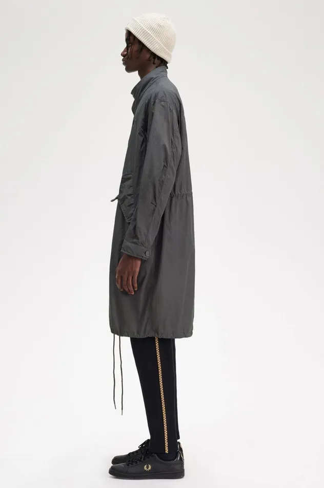 Men Straight Hem Parka Gunmetal Fred Perry Coats and Jackets