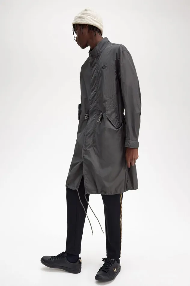 Men Straight Hem Parka Gunmetal Fred Perry Coats and Jackets