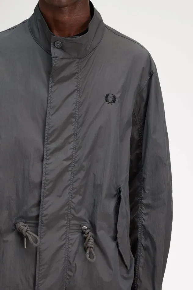 Men Straight Hem Parka Gunmetal Fred Perry Coats and Jackets