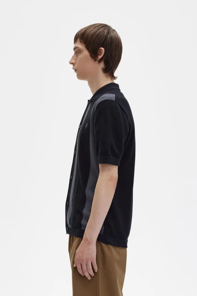 Men Striped Knitted Shirt Black Fred Perry Knitwear