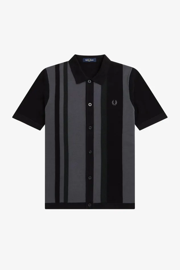 Men Striped Knitted Shirt Black Fred Perry Knitwear