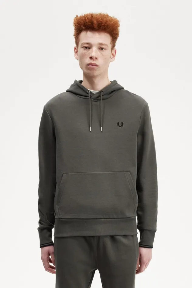 Men Tipped Hooded Sweatshirt Field Green Fred Perry Sweatshirts