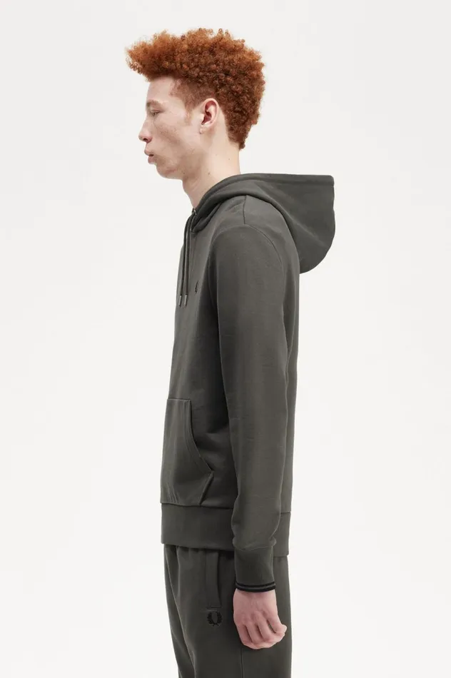 Men Tipped Hooded Sweatshirt Field Green Fred Perry Sweatshirts