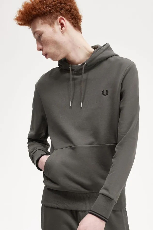 Men Tipped Hooded Sweatshirt Field Green Fred Perry Sweatshirts