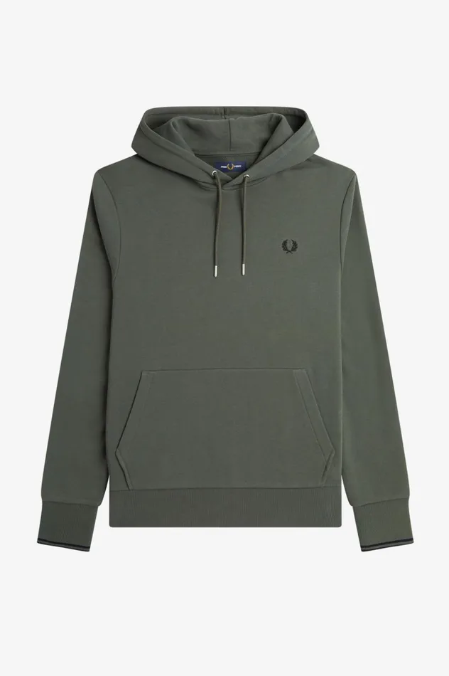 Men Tipped Hooded Sweatshirt Field Green Fred Perry Sweatshirts