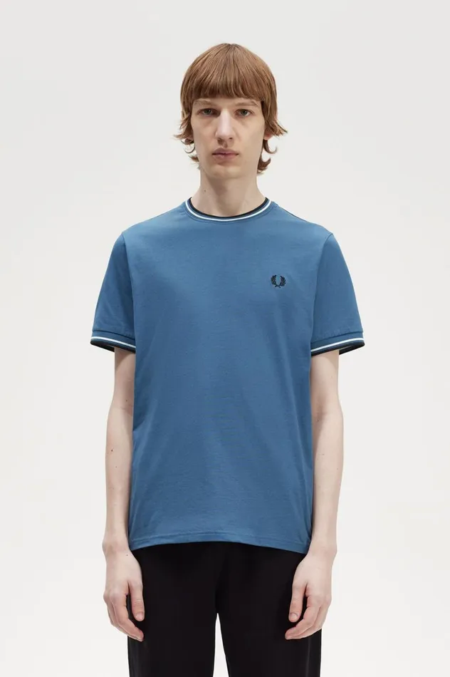 Men Twin Tipped TShirt Midnight Blue Fred Perry TShirts