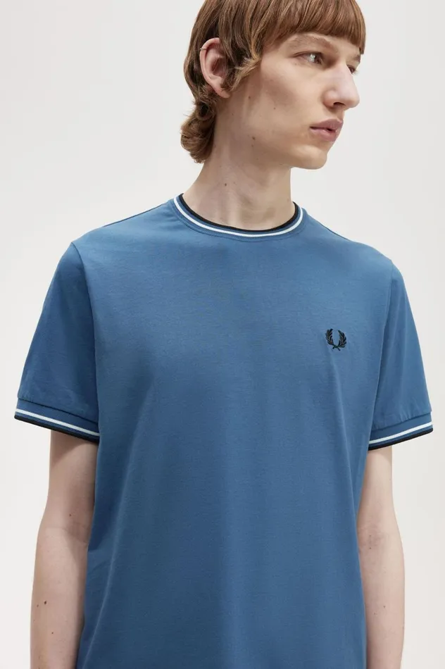 Men Twin Tipped TShirt Midnight Blue Fred Perry TShirts