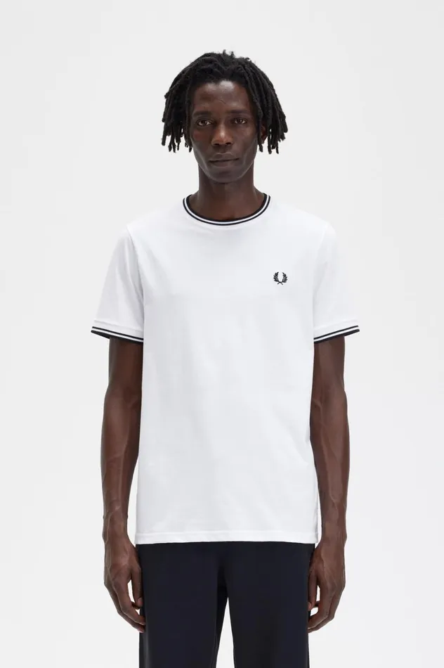 Men Twin Tipped TShirt White Fred Perry TShirts