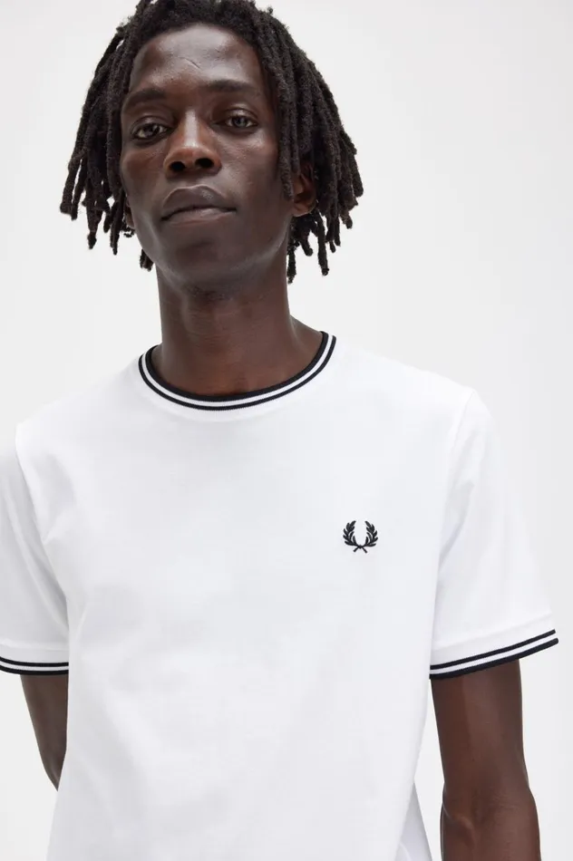 Men Twin Tipped TShirt White Fred Perry TShirts