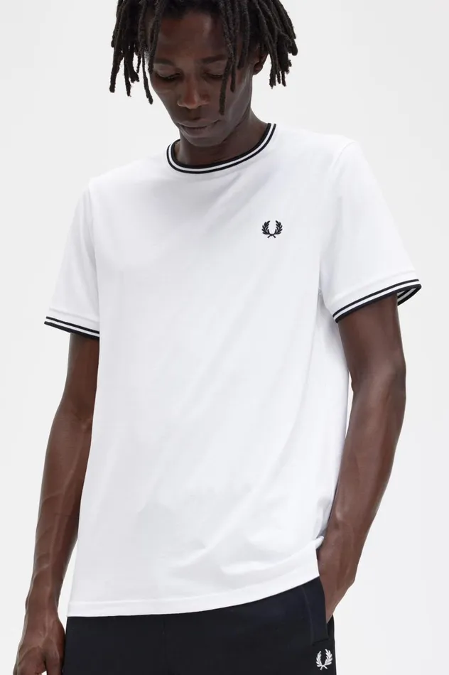 Men Twin Tipped TShirt White Fred Perry TShirts