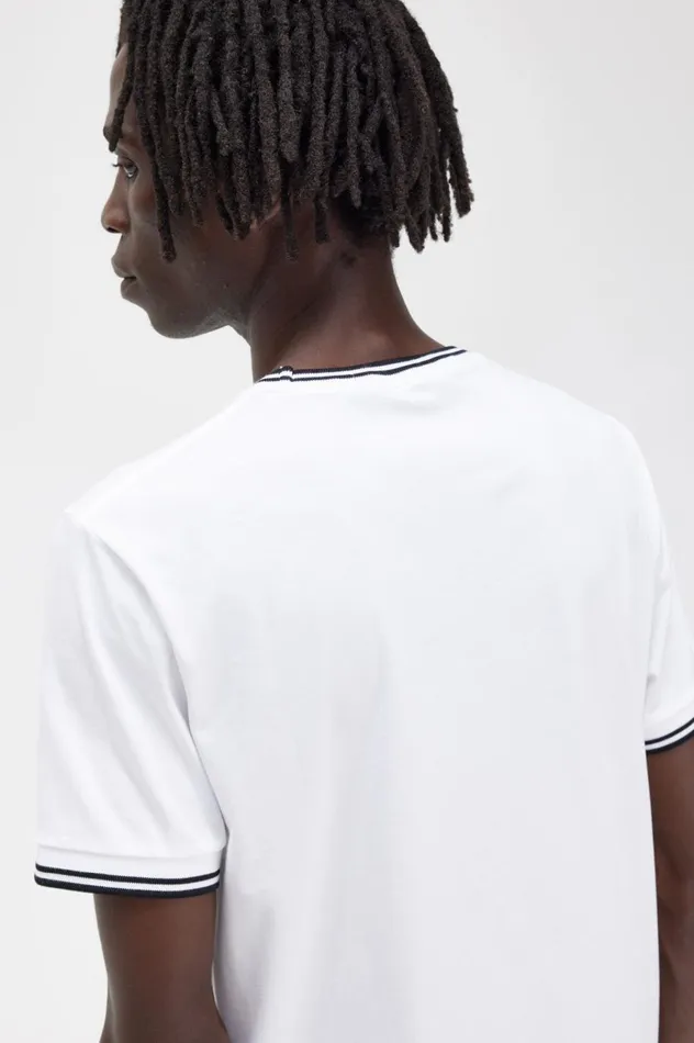 Men Twin Tipped TShirt White Fred Perry TShirts
