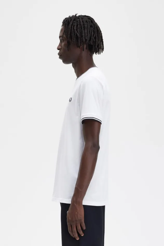 Men Twin Tipped TShirt White Fred Perry TShirts