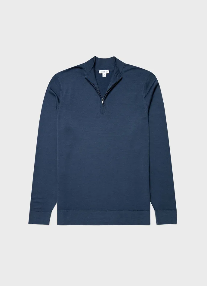 Men ussunspel ExtraFine Merino Zip Neck Slate Blue Knitwear