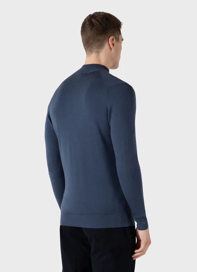 Men ussunspel ExtraFine Merino Zip Neck Slate Blue Knitwear Men ussunspel ExtraFine Merino Zip Neck Slate Blue Knitwear