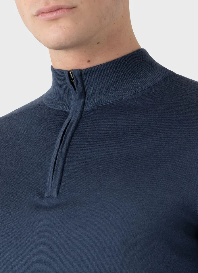 Men ussunspel ExtraFine Merino Zip Neck Slate Blue Knitwear Men ussunspel ExtraFine Merino Zip Neck Slate Blue Knitwear