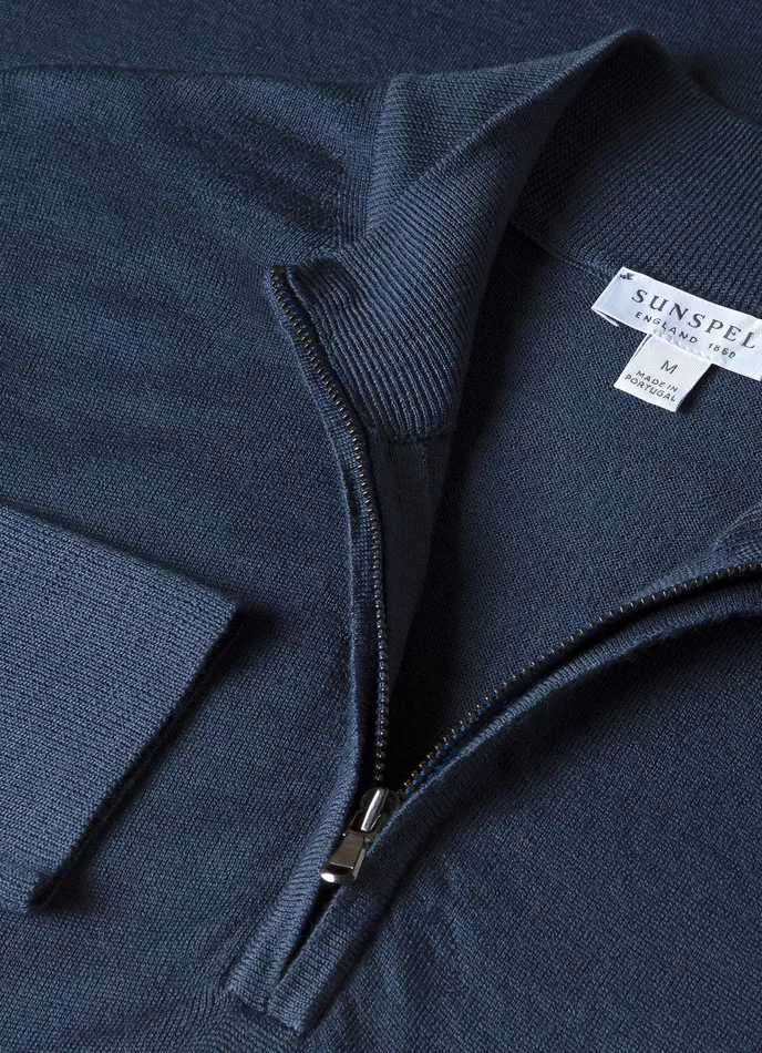 Men ussunspel ExtraFine Merino Zip Neck Slate Blue Knitwear Men ussunspel ExtraFine Merino Zip Neck Slate Blue Knitwear